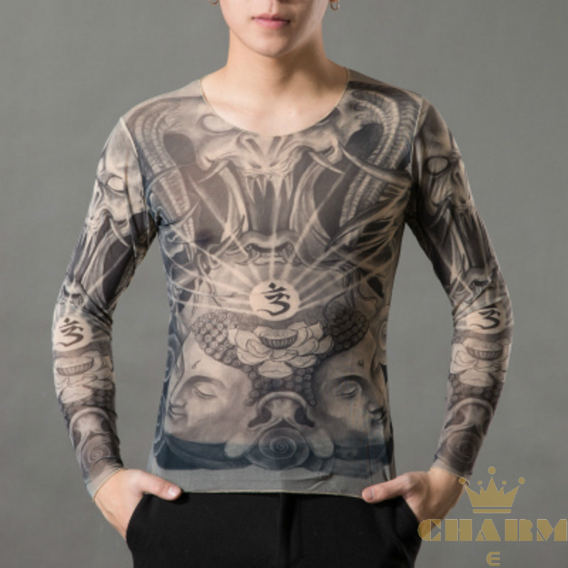 【Much better】Tattoo Clothing Tattoo T-shirt personality trend skinny tights male long sleeve tattoo clothing tattoo summer ultra-thin quick-drying clothes