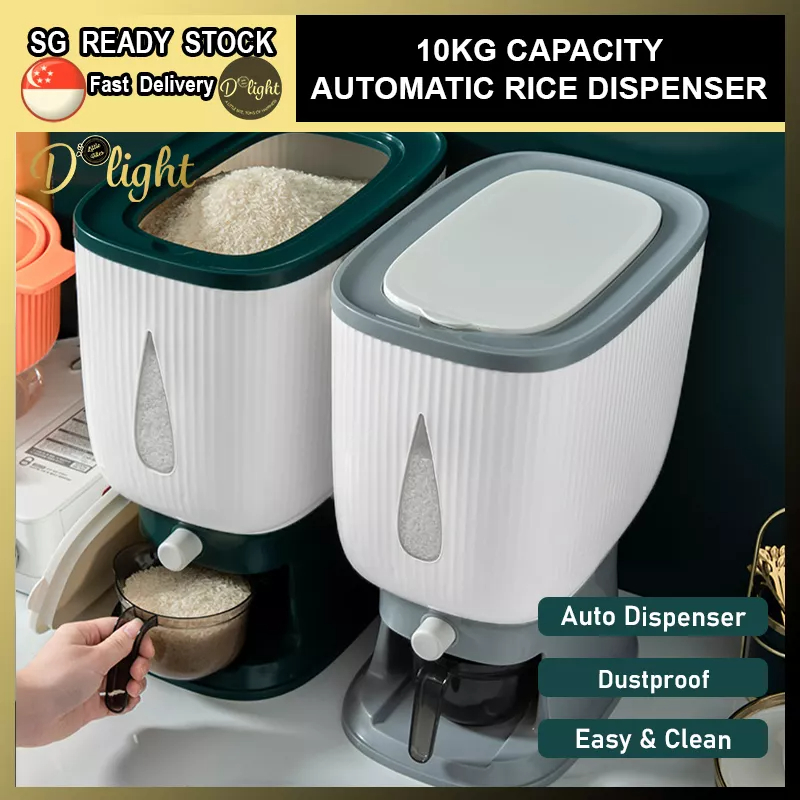 Dlight Auto Rice Dispenser 10kg Capacity Rice Storage Bucket with ...