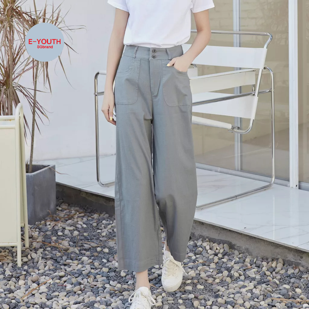 Eyouth 1440 Ladies high waist trousers cotton linen wide leg women casual pants