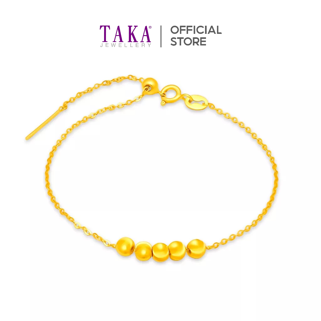 TAKA Jewellery 999 Pure Cat's Eye Gold Ball Charm with Sliver Bracelet