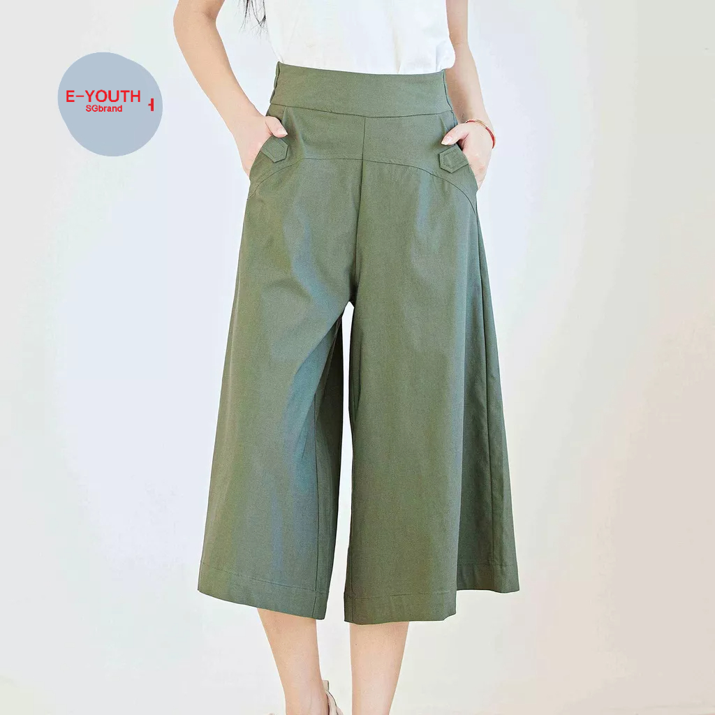 Eyouth 1096-1 women pants culottes High waist wide leg pants