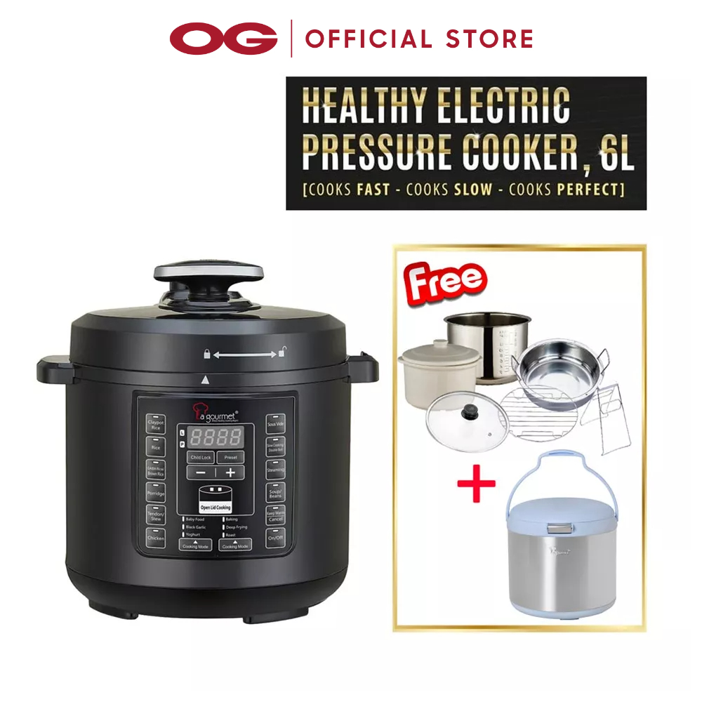 La Gourmet 6L Healthy Pressure Cooker LGELPC361806 FREE 6pcs Accessories Set Blue 4.5L Thermal Cooker LGIB361356 Shopee Singapore