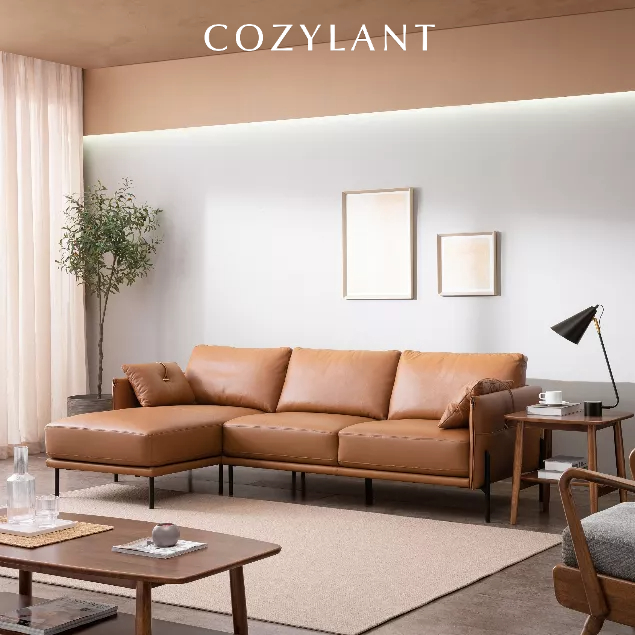 Cozylant Candour Leather Sofa / L Shape Sofa / Top Grain Half Leather