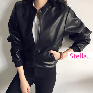 Y2k Pu Leather Bomber Jacket For Women Streetwear Retro Punk Stand