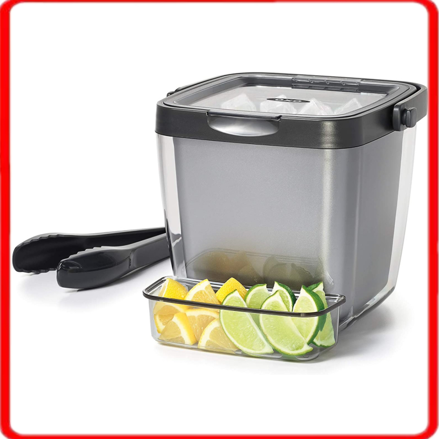 OXO Good Grips Double Wall Ice Bucket with Tongs and Garnish Tray, Grey