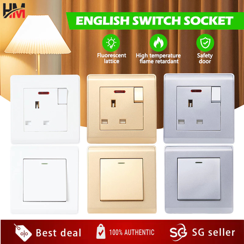 【HM】British Standard Switch Socket Safety Mark Approved White Grey Gold ...