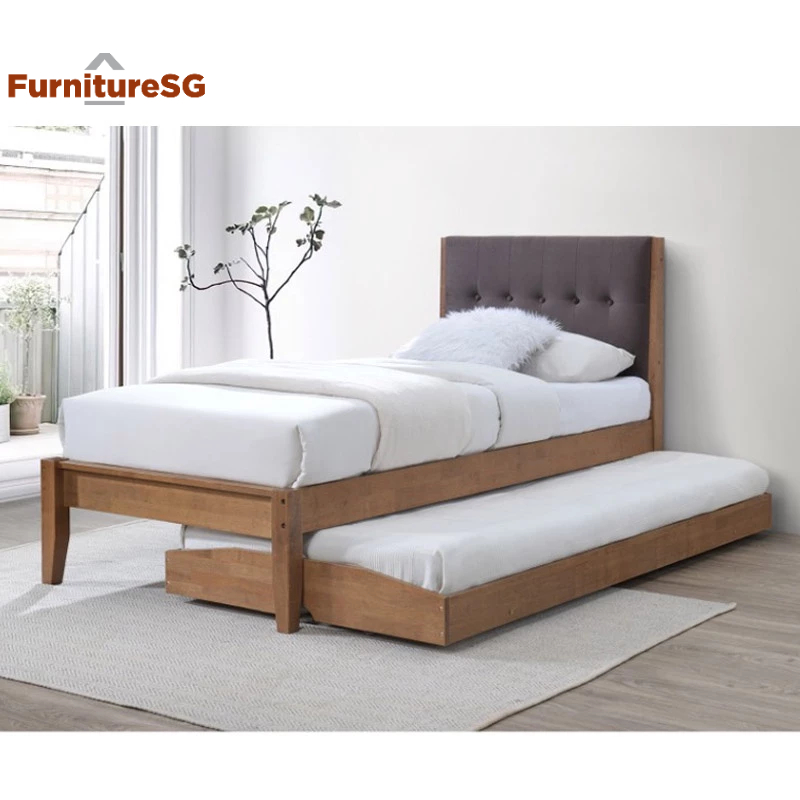 (FurnitureSG) Solid Wood Pull Out Trundle Bed Frame | Shopee Singapore