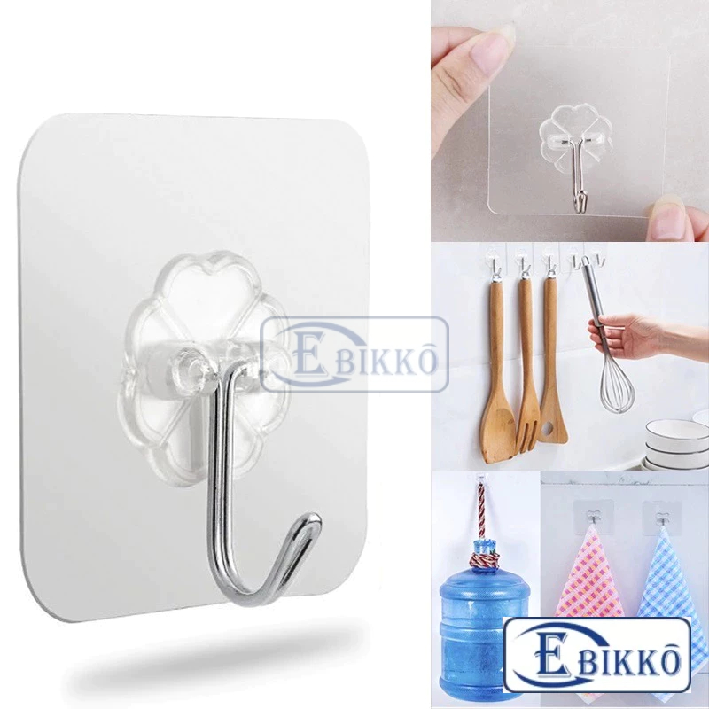 Adhesive Wall Hooks Transparent Reusable