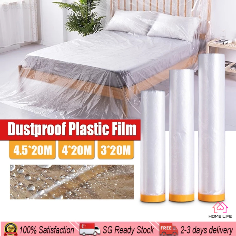 Plastic Dust Cover Pre-Taped Plastic Drop Sheet Roll Disposable ...