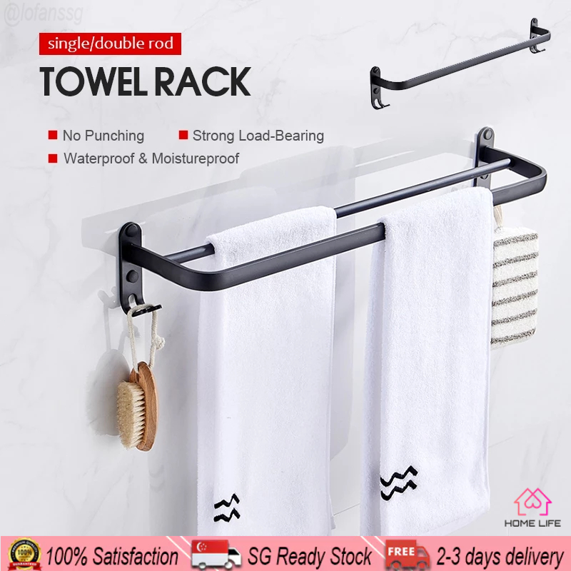 [SG stock] Towel Rack with Hook Premium Aluminum Rak Tuala Towel Bar ...