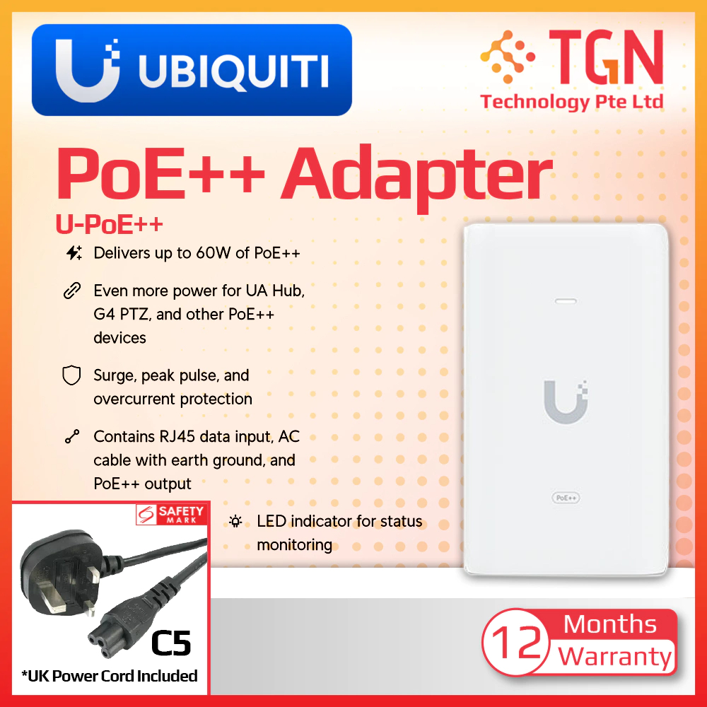 Ubiquiti PoE++ Adapter U-PoE++ Adapter with UK power cord C-5 | Shopee ...