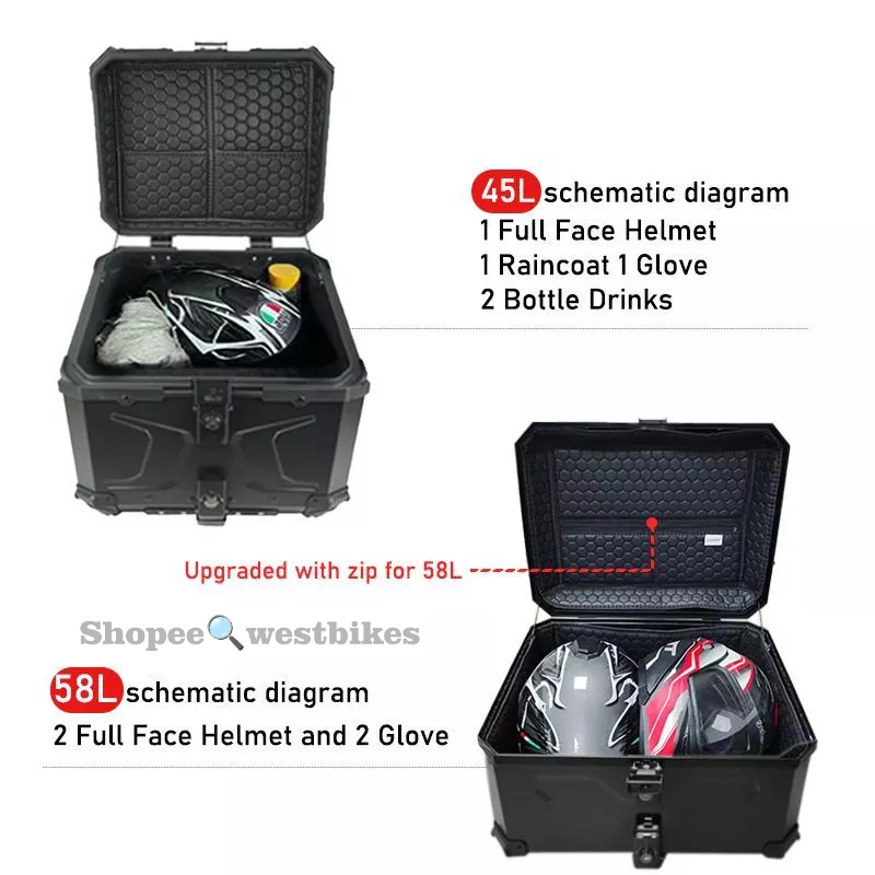 F2-MOTO 58L ABS PLASTIC BOX, TOPCASE W ZIP | Shopee Singapore