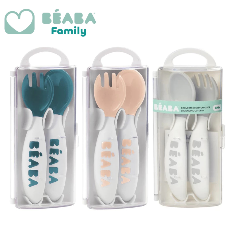 Beaba 2nd Age Training Fork & Spoon (with case) | Blue | Nude | Grey ...