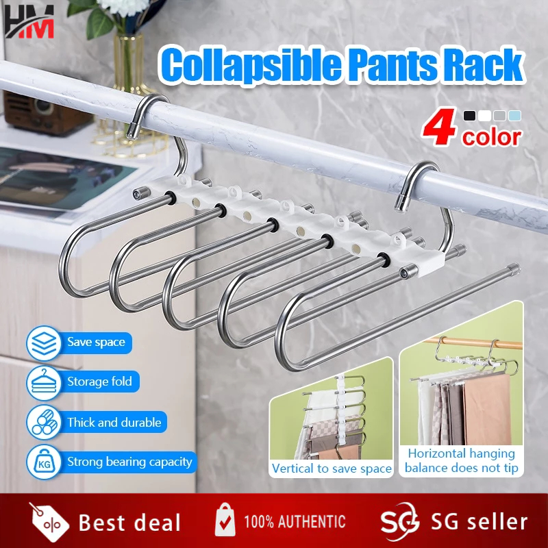 【HM】SG Stock Stainless Steel 5-tiers Pants Trousers Hangers/Closet ...