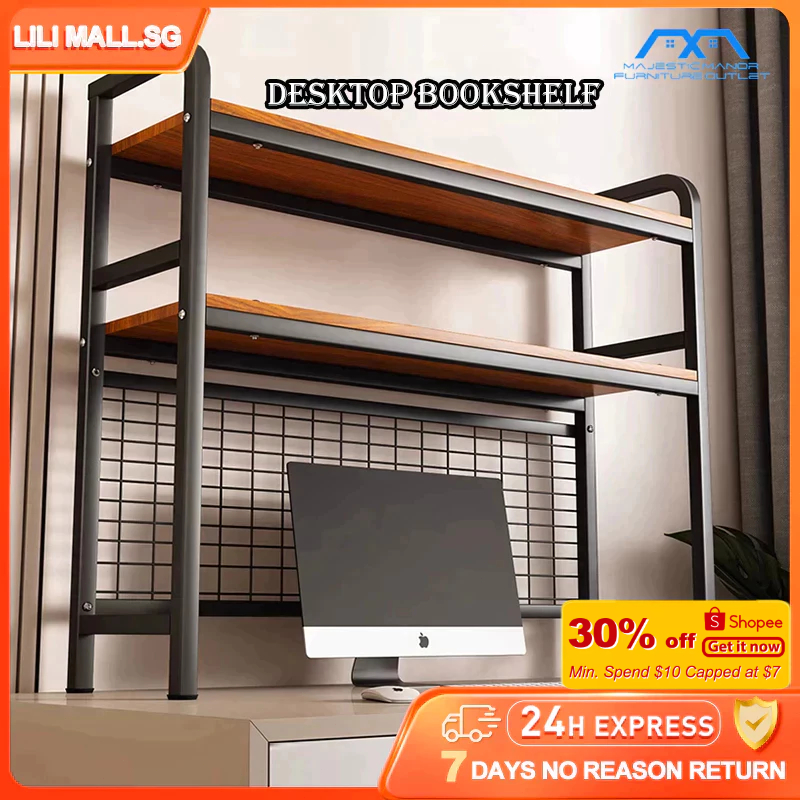 Desktop shelf bookshelf simple desk multi-tier storage shelf with grid ...
