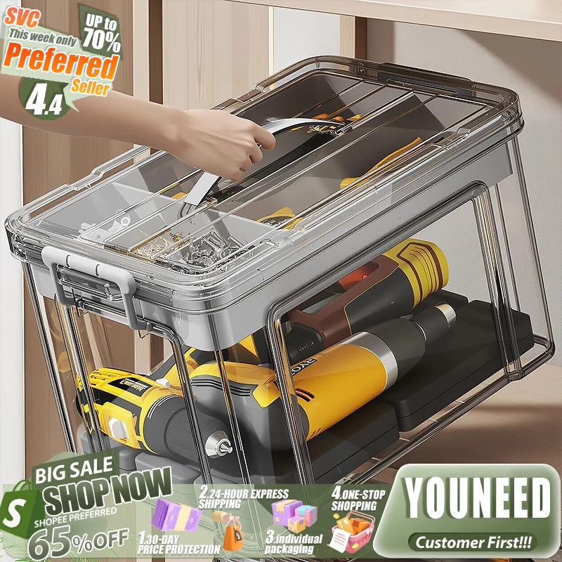4.24🎁YOUNEED PVC Hardware Tool Storage Box Clear Stackable Storage ...