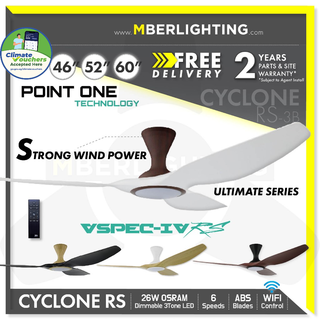 POINT ONE Cyclone RS 46/52/60inch VSPEC IV Smart Wi-Fi Ceiling Fan with ...