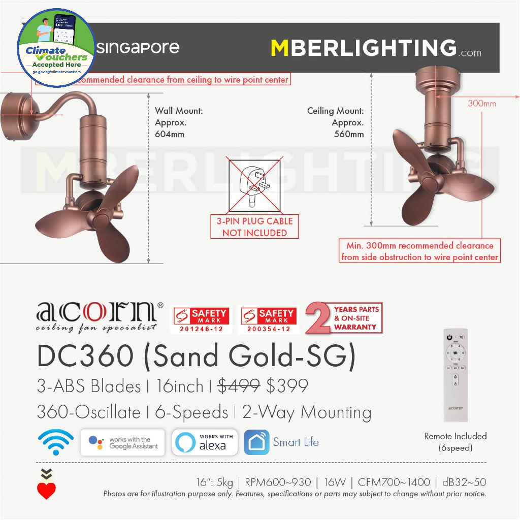 [Free Delivery] ACORN DC360 Smart Corner Fan 16