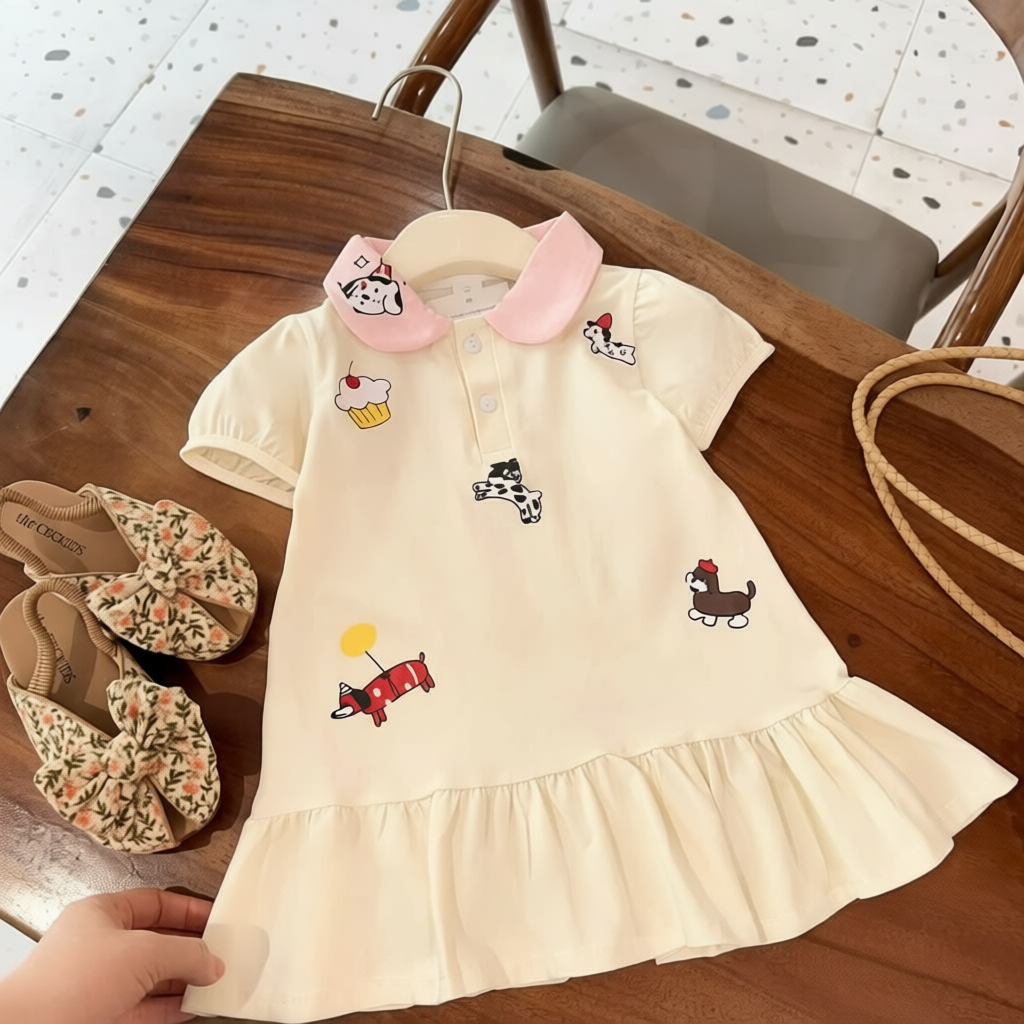 Váy polo cổ sen họa tiết dễ thương dành cho bé 9-35kg ( HD001 )