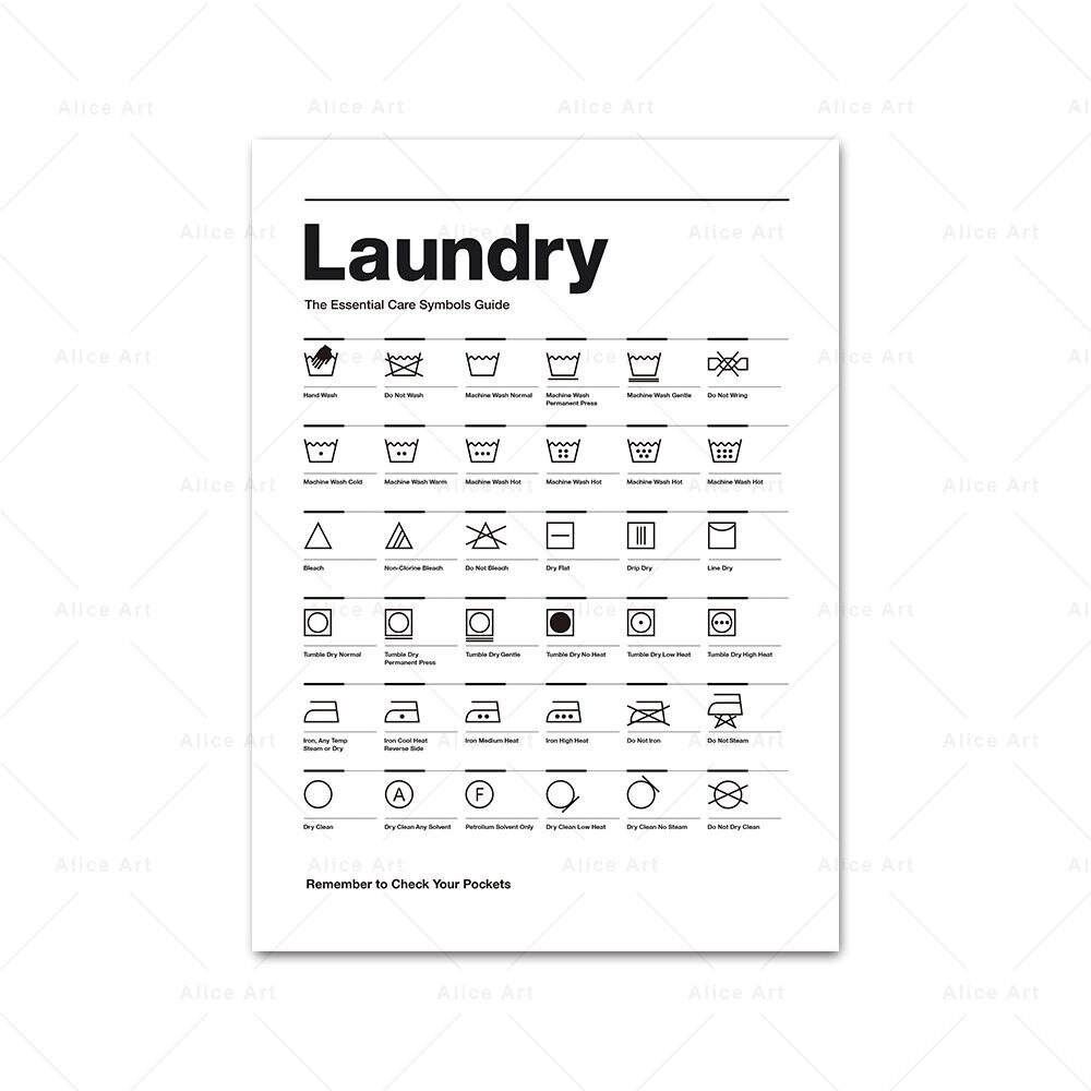 Stain Removal Laundry Guide Canvas Painting Laundry Symbol Sign Prints ...