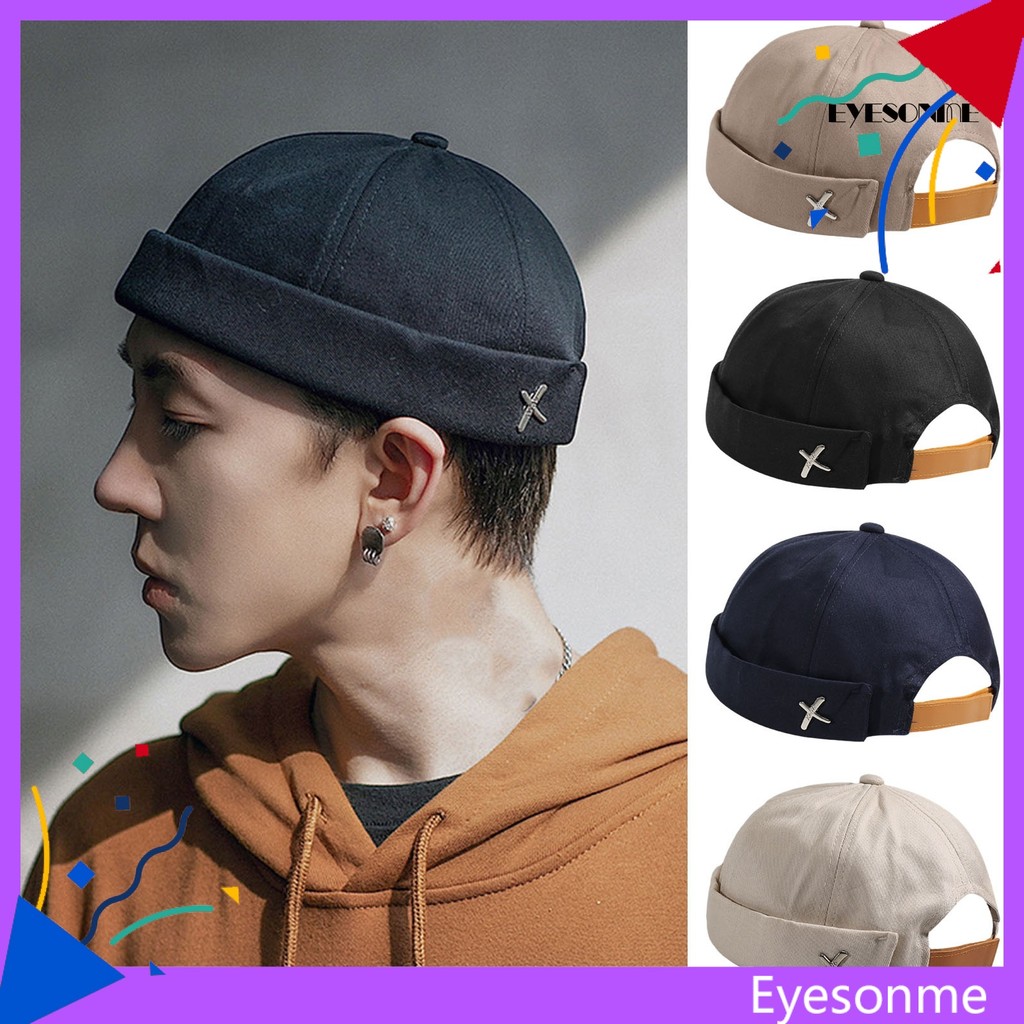 EYES_Unisex Fall Spring Hat Dome Solid Color Letter Decor No Brim Hip ...