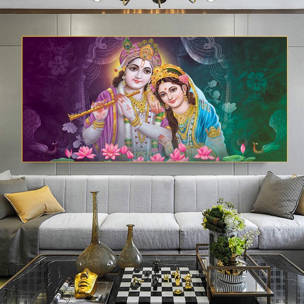 New High Classic Hindu God Posters and Prints Radha Lord Krishna Canavs ...