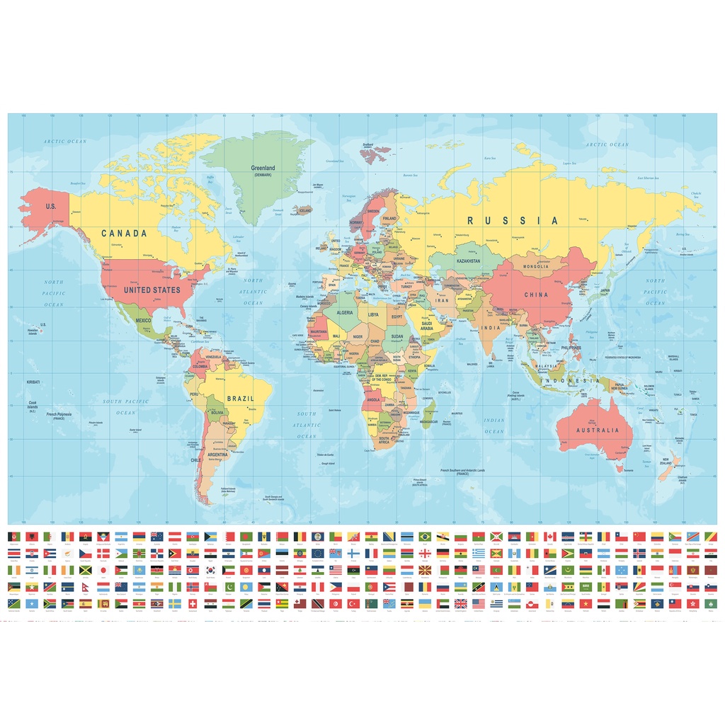 Hot World Map Wall Sticker Large Map of The World Poster with Country ...