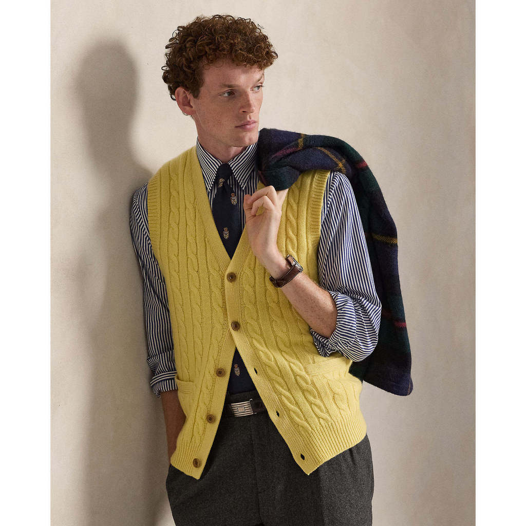 Polo Ralph Lauren Men Cable-Knit Wool-Cashmere Sweater Vest [Sale ...