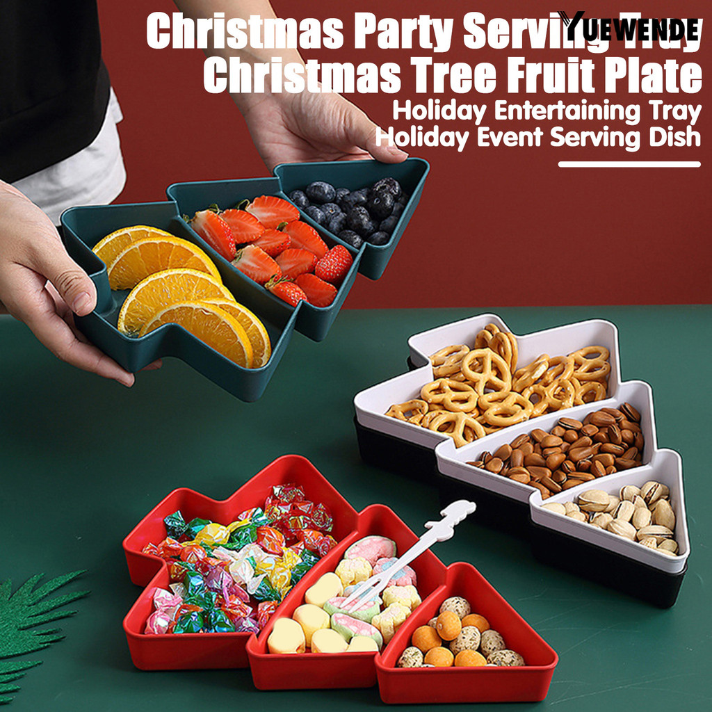 【YW】Christmas Tree Divided Snack Tray Plastic Serving Dish for Fruits ...