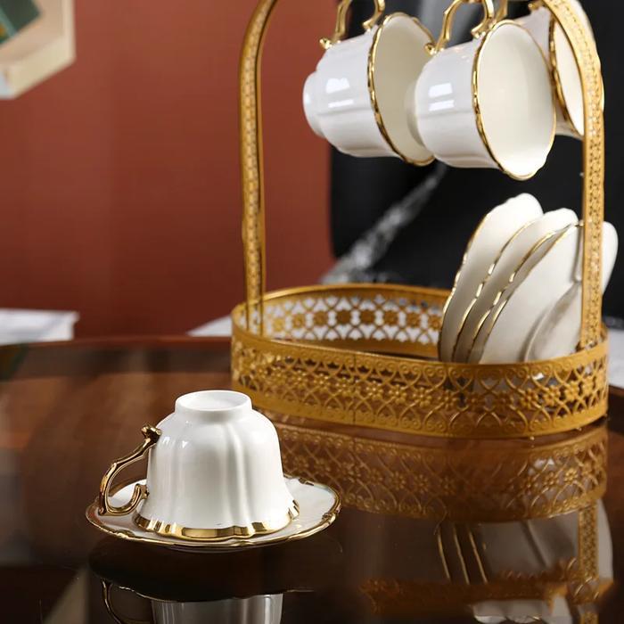 1 Set Teko Keramik Cangkir Kopi European Style 1 Teapot 6 Cup Premium Elegant