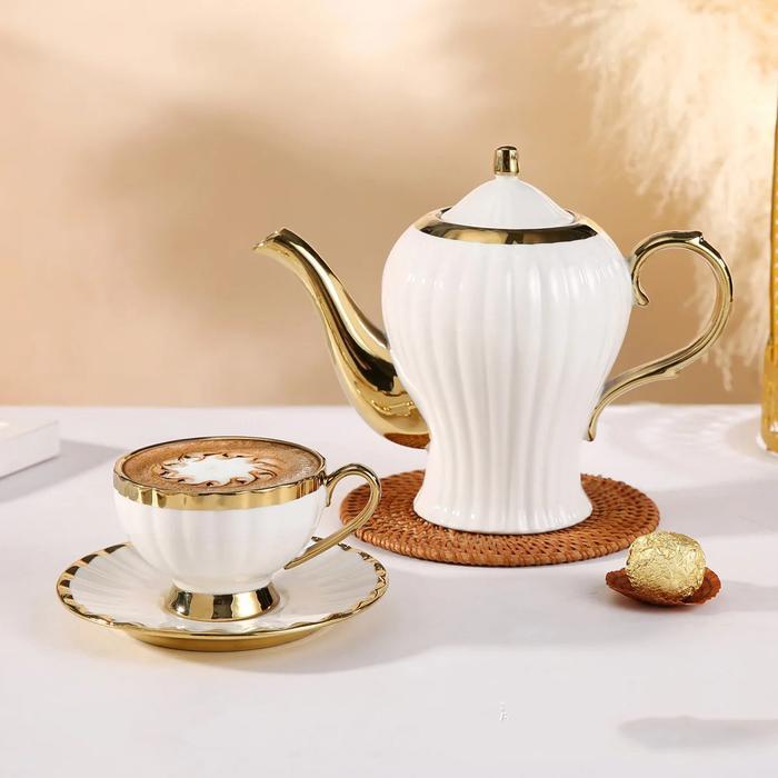 SELEAD Set Teko Cangkir Keramik Kopi Teh 1 Teapot 6 Cup Arabian Style - KFB195 - Gambar 2