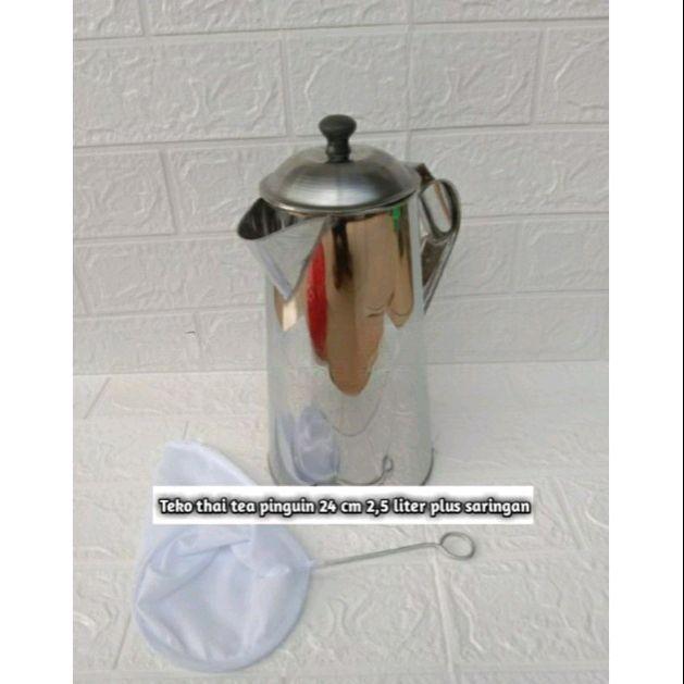 Teko thai tea pinguin+saringan teko teh tarik Stainless - Gambar 3