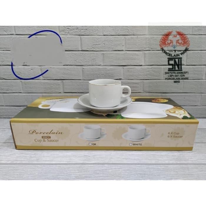 JM Cangkir gelas set Keramik putih 12 pcs 200 ml POLOS MIRIP NIKURA - POLOS