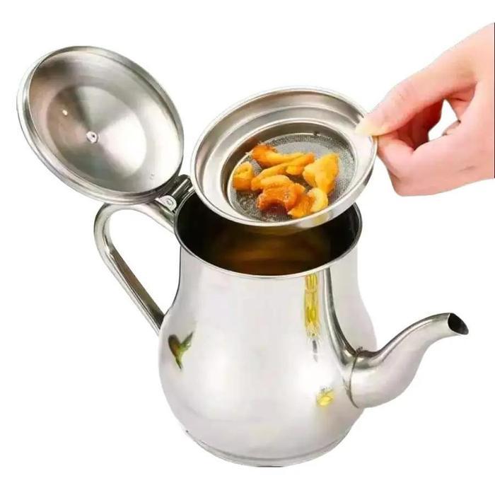 Oil Pot Teko Saringan Minyak Stainless Steel Angsa Jumbo 1400ml Penyaring Anti Karat Tahan Panas - Gambar 2