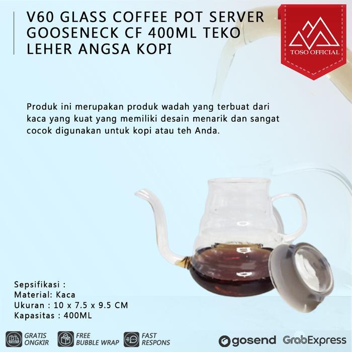 V60 Glass Coffee Pot Server Gooseneck CF 400ml Teko Leher Angsa Kopi