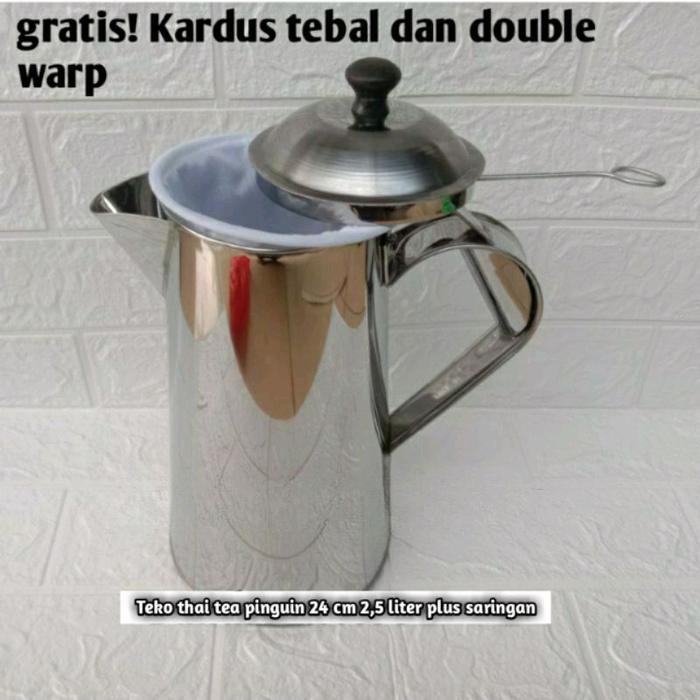 Teko thai tea pinguin+saringan teko teh tarik Stainless