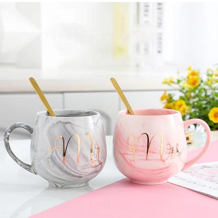 Wedding Gift Mug Couple Mr Mrs Navy Set Gelas Mr Mrs Mewah Marble Keramik dengan Gift Box untuk - Gambar 2