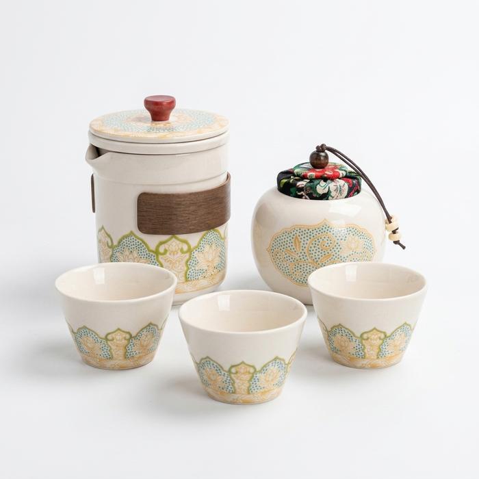 One Two Cups Set Teko Gelas Keramik Kopi Teh 3 Cangkir 1 Teko 1 Toples - S520 - Gambar 4