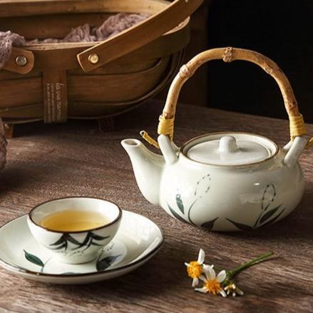 Yui Kettle Tea Pot Set / Teko Ketel Gelas Air Teh Ocha Kopi Keramik Restoran Jepang Chinese Estetik - Gambar 2