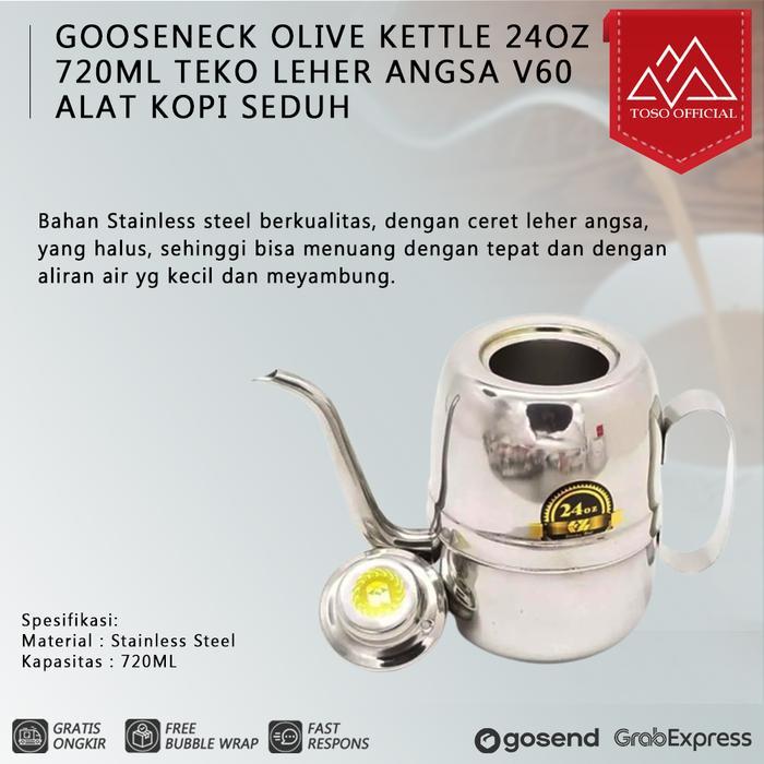 Gooseneck Olive Kettle 24Oz 720ml Teko Leher Angsa V60 Alat Kopi Seduh