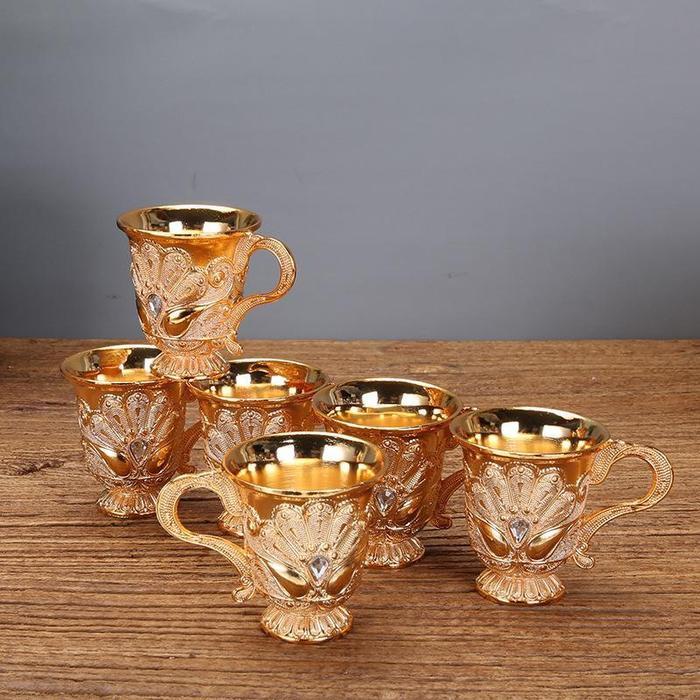 8pcs/Set Teko Arab Aladin Gold Gelas Anggur Emas Antik, Ornamen Emas Ornament/set Gelas Anggur Kendi - Gambar 4
