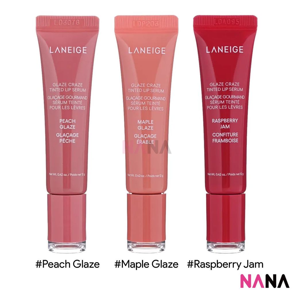 [Laneige] Glaze Craze Tinted Lip Serum (Peach Glaze 12g, Maple Glaze 12g, Raspberry Jam 12g)