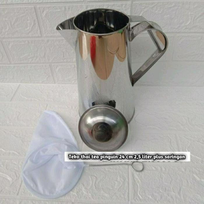 Teko thai tea pinguin+saringan teko teh tarik Stainless - Gambar 2