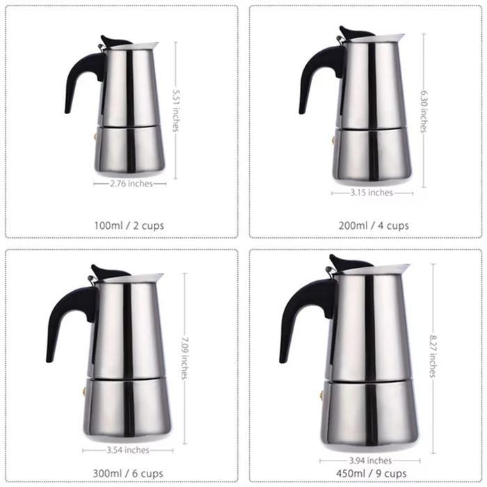 Teko Moka Coffee Espresso Maker Pot Stove Top Filter 9 Cups 450 ML - Gambar 4