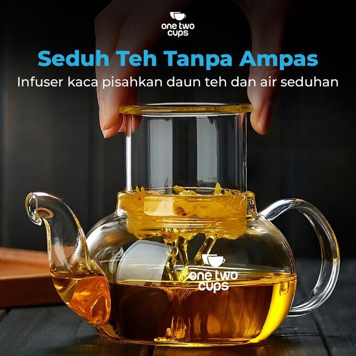One Two Cups Teko Teh Kaca Saringan Tahan Panas Api Infuser Teapot - 8CV102 - Gambar 2