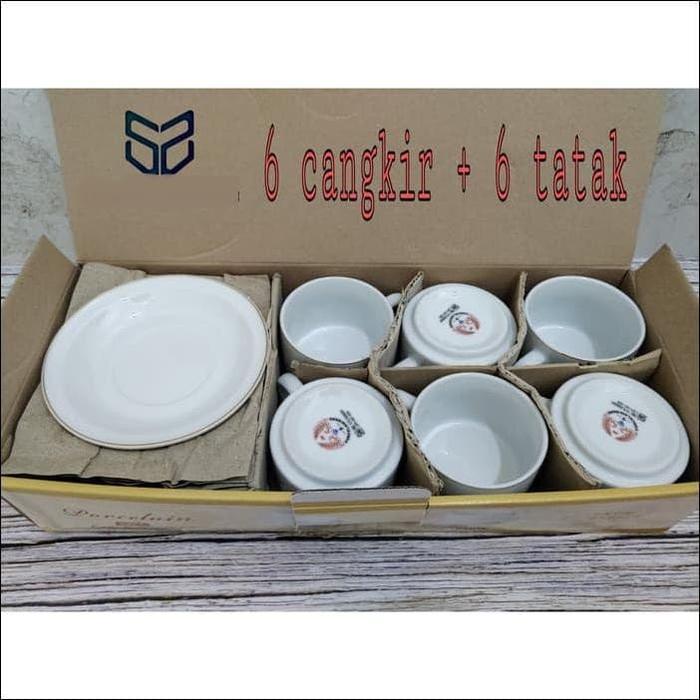 JM Cangkir gelas set Keramik putih 12 pcs 200 ml POLOS MIRIP NIKURA - POLOS - Gambar 2