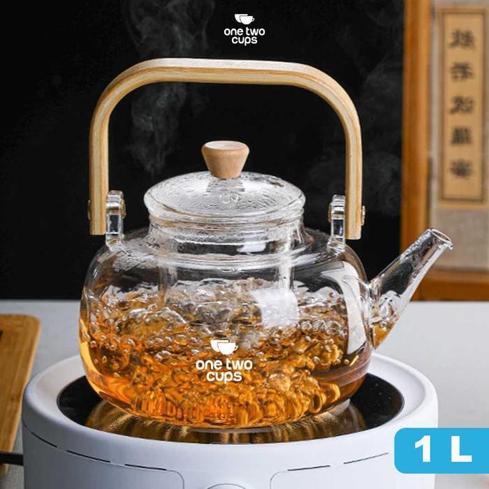 One Two Cups Teko Pitcher Gagang Kayu Glass Teapot Japanese Style - 8CV101