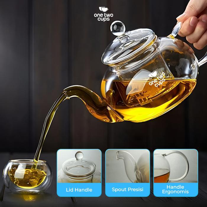 One Two Cups Teko Teh Kaca Saringan Tahan Panas Api Infuser Teapot - 8CV102