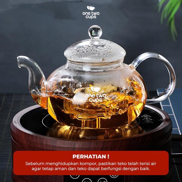 One Two Cups Teko Teh Kaca Saringan Tahan Panas Api Infuser Teapot - 8CV102 - Gambar 4