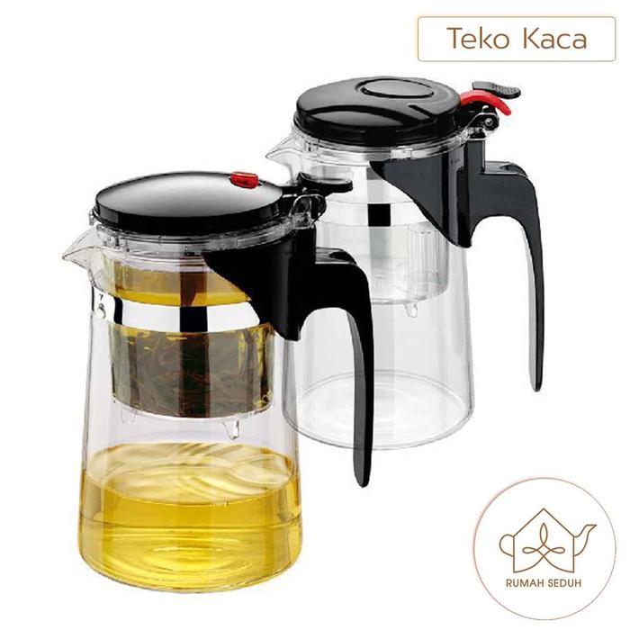 Teko Teh Beling - Tea Pot dengan Saringan - Teko Kaca - Teapot Plastik Stainless